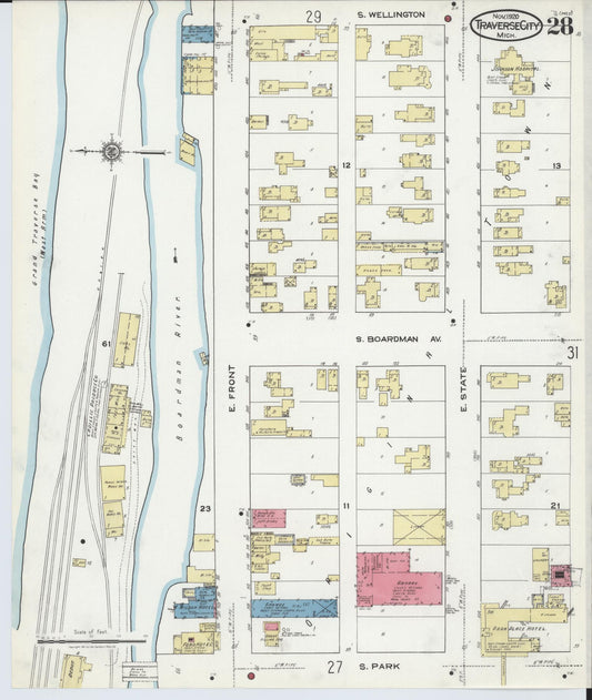 Sanborn Fire Insurance Map from Traverse City, Grand Traverse County, Michigan (1920), Sheet #0028 - Historic Sanborn Fire Insurance Map Print, vintage old map wall art, antique decor, genealogy gift, Michigan Michigan map