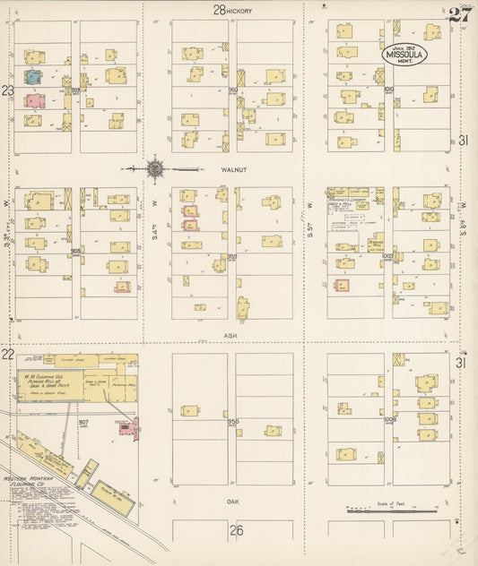 Sanborn Fire Insurance Map from Missoula, Missoula County, Montana (1912), Sheet #0027 - Historic Sanborn Fire Insurance Map Print, vintage old map wall art, antique decor, genealogy gift, Montana Montana map