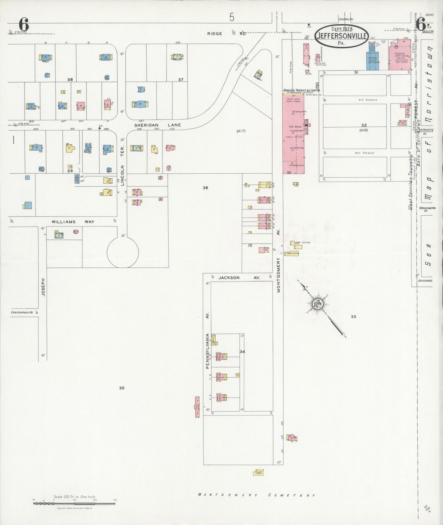 Sanborn Fire Insurance Map from Jeffersonville, Montgomery County, Pennsylvania (1928), Sheet #0006 - Complete Map Set gallery image, historic Sanborn map, vintage wall art, Pennsylvania Pennsylvania
