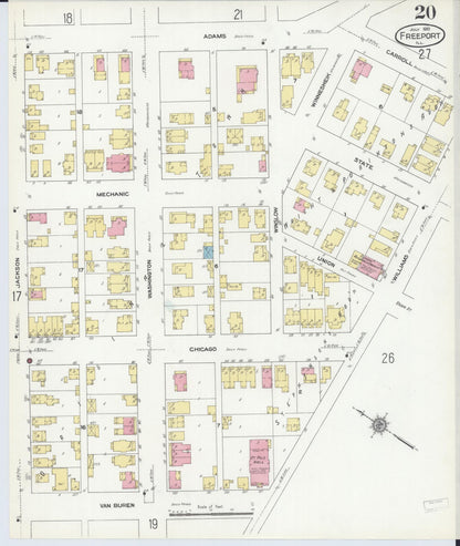 Sanborn Fire Insurance Map from Freeport, Stephenson County, Illinois (1910), Sheet #0020 - Historic Sanborn Fire Insurance Map Print, vintage old map wall art, antique decor, genealogy gift, Illinois Illinois map