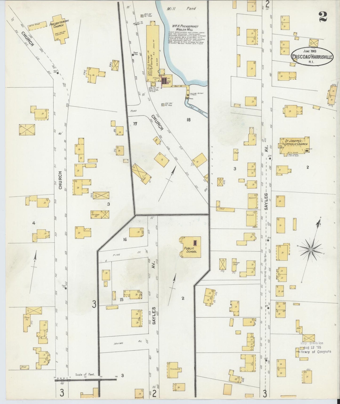 Sanborn Fire Insurance Map from Pascoag, Providence County, Rhode Island (1903), Sheet #0002 - Complete Map Set gallery image, historic Sanborn map, vintage wall art, Rhode Island Rhode Island