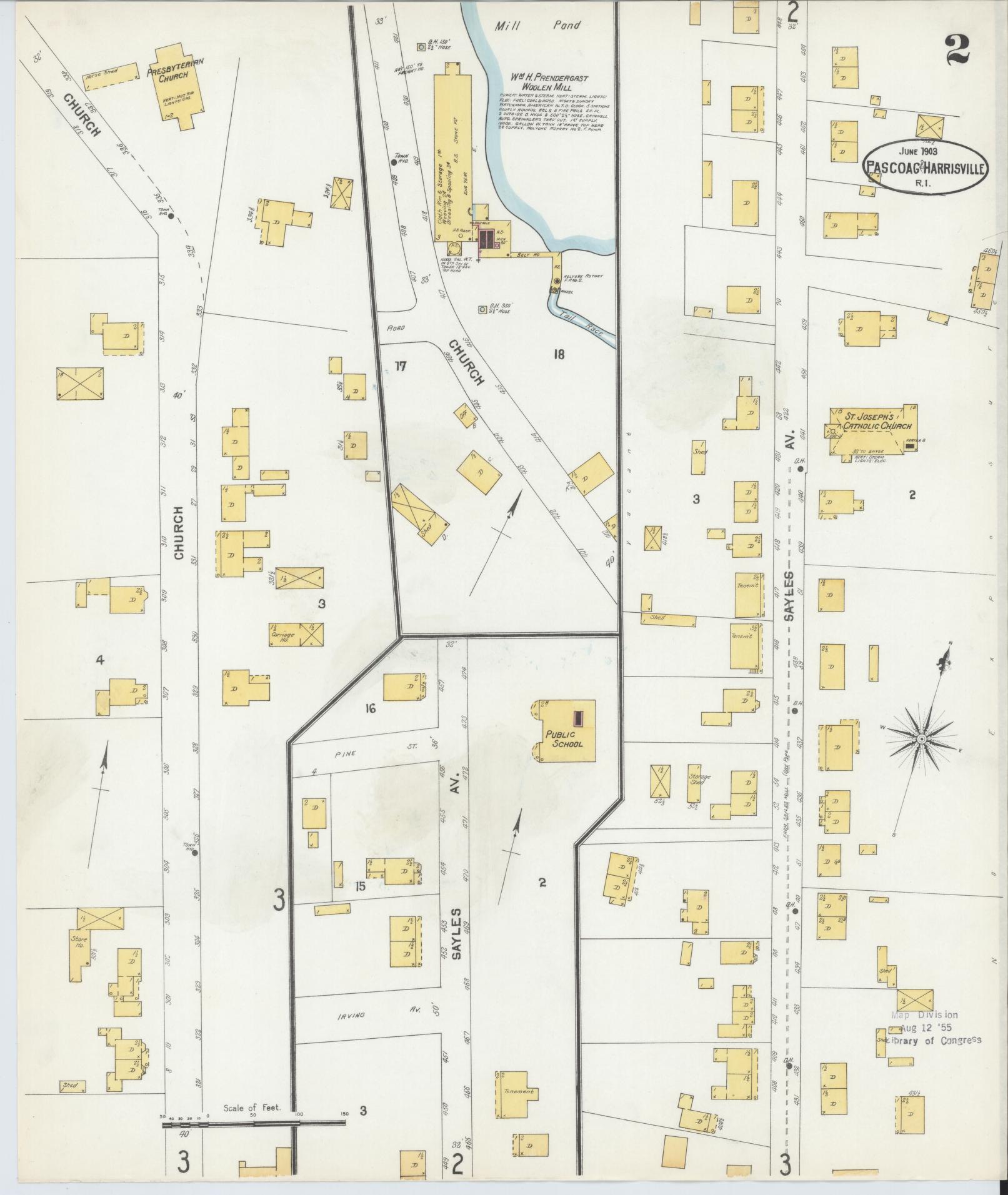 Sanborn Fire Insurance Map from Pascoag, Providence County, Rhode Island (1903), Sheet #0002 - Complete Map Set gallery image, historic Sanborn map, vintage wall art, Rhode Island Rhode Island