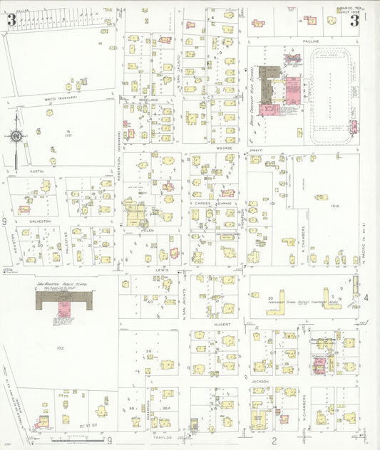 Sanborn Fire Insurance Map from Conroe, Montgomery County, Texas (1938), Sheet #0003 - Historic Sanborn Fire Insurance Map Print, vintage old map wall art, antique decor, genealogy gift, Texas Texas map