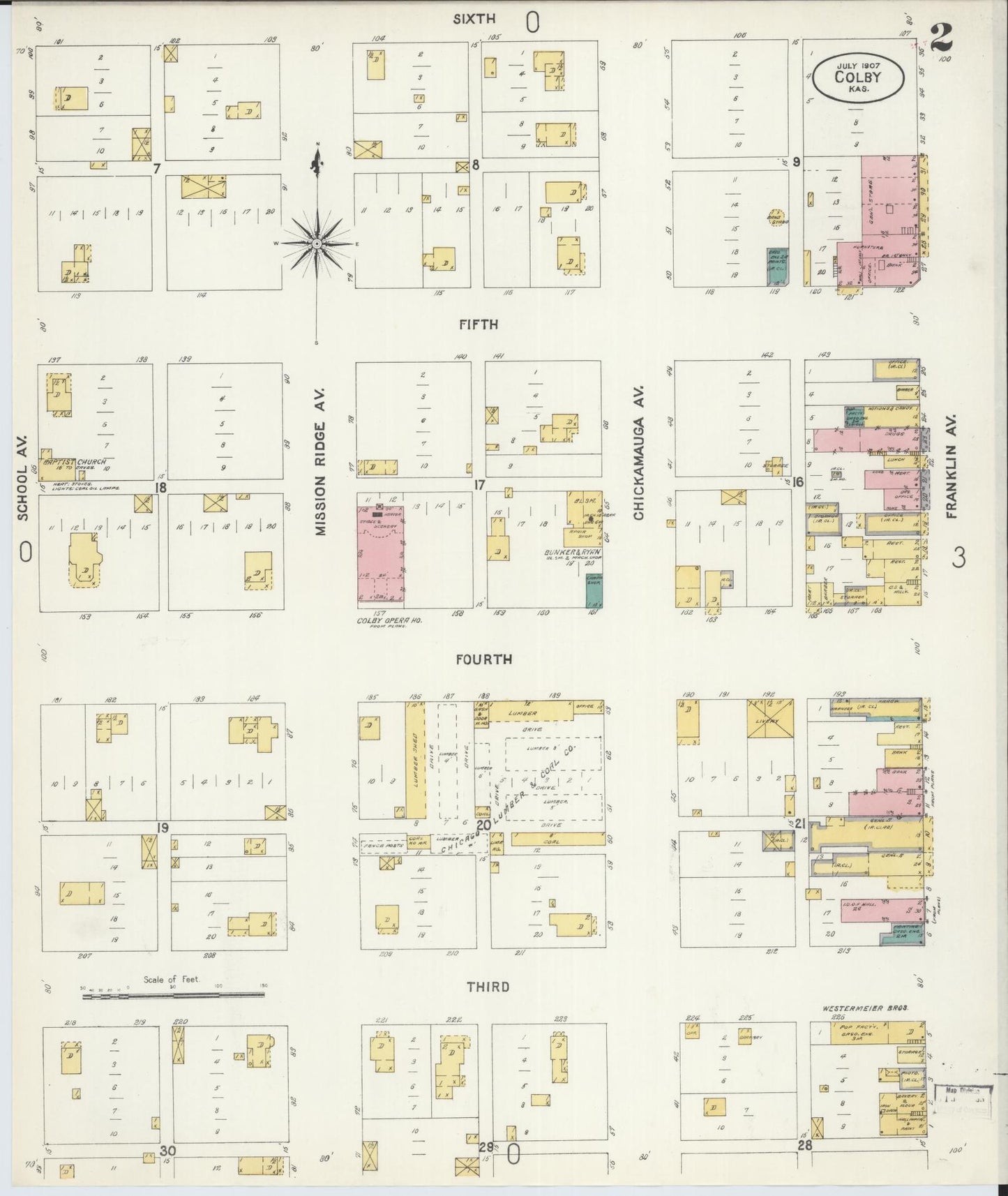 Sanborn Fire Insurance Map from Colby, Thomas County, Kansas (1907), Sheet #0002 - Complete Map Set gallery image, historic Sanborn map, vintage wall art, Kansas Kansas