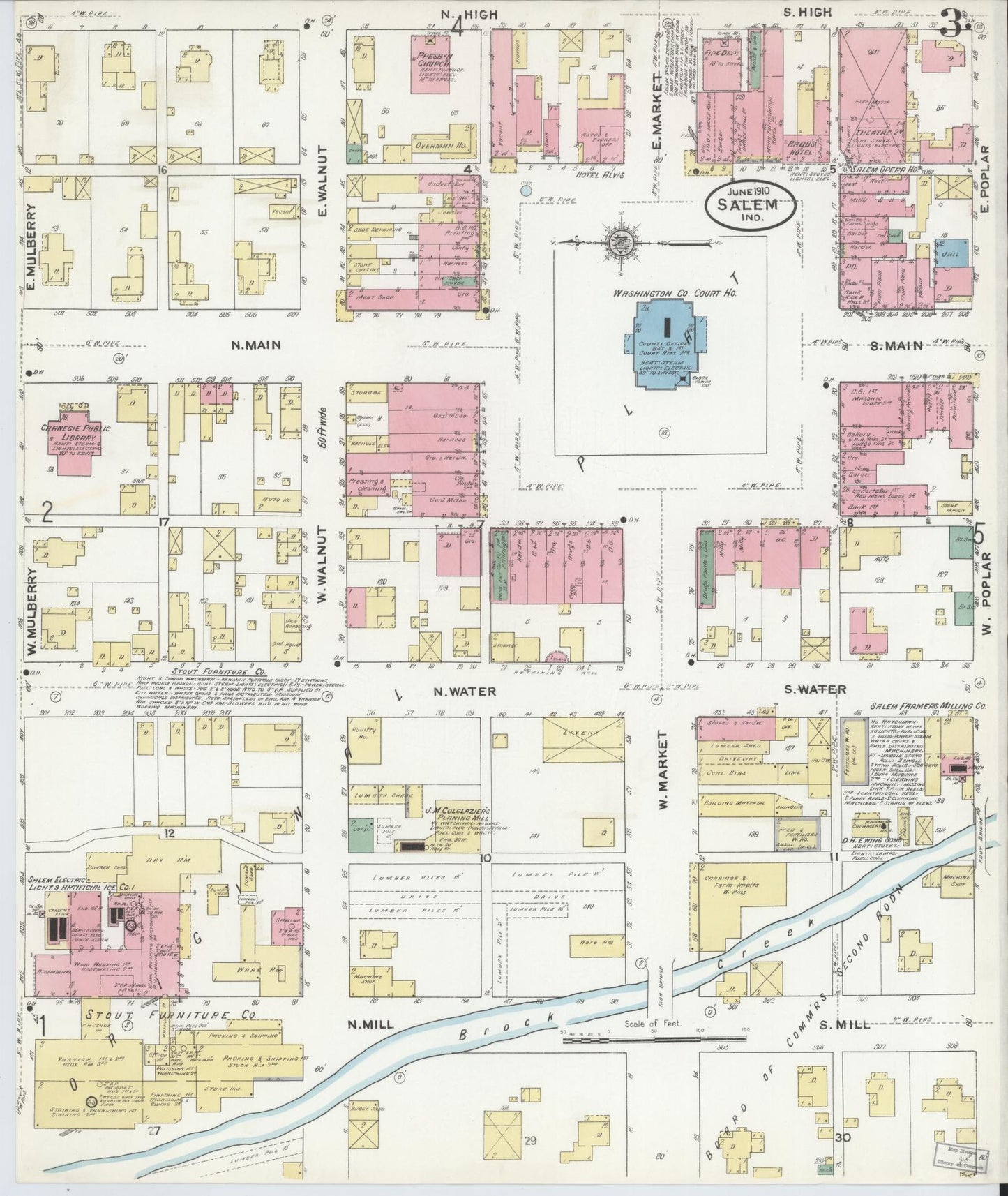 Sanborn Fire Insurance Map from Salem, Washington County, Indiana (1910), Sheet #0003 - Complete Map Set gallery image, historic Sanborn map, vintage wall art, Indiana Indiana