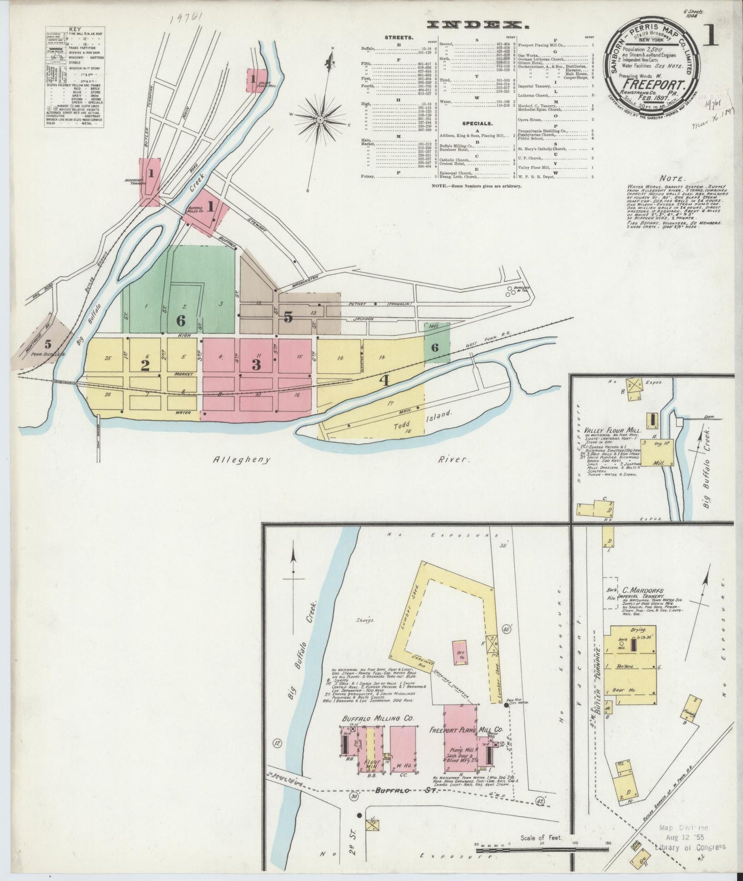 Sanborn Fire Insurance Map from Freeport, Armstrong County, Pennsylvania (1897), Sheet #0001 - Historic Sanborn Fire Insurance Map Print, vintage old map wall art, antique decor, genealogy gift, Pennsylvania Pennsylvania map