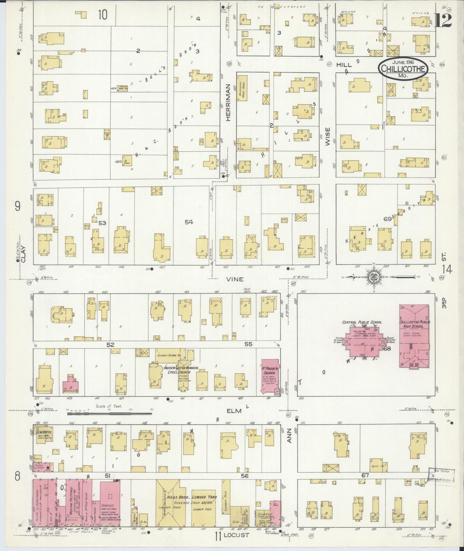 Sanborn Fire Insurance Map from Chillicothe, Livingston County, Missouri (1916), Sheet #0012 - Complete Map Set gallery image, historic Sanborn map, vintage wall art, Missouri Missouri