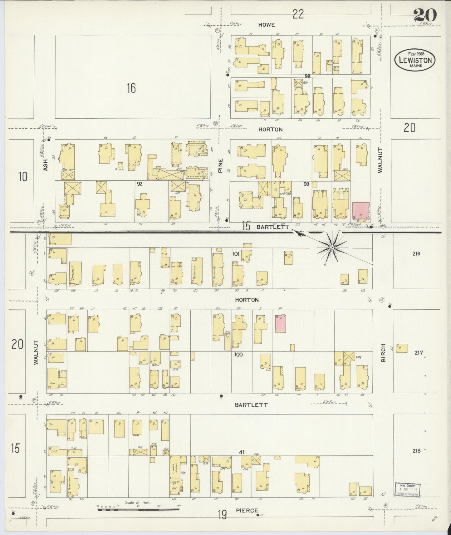 Sanborn Fire Insurance Map from Lewiston, Androscoggin County, Maine (1908), Sheet #0020 - Complete Map Set gallery image, historic Sanborn map, vintage wall art, Maine Maine
