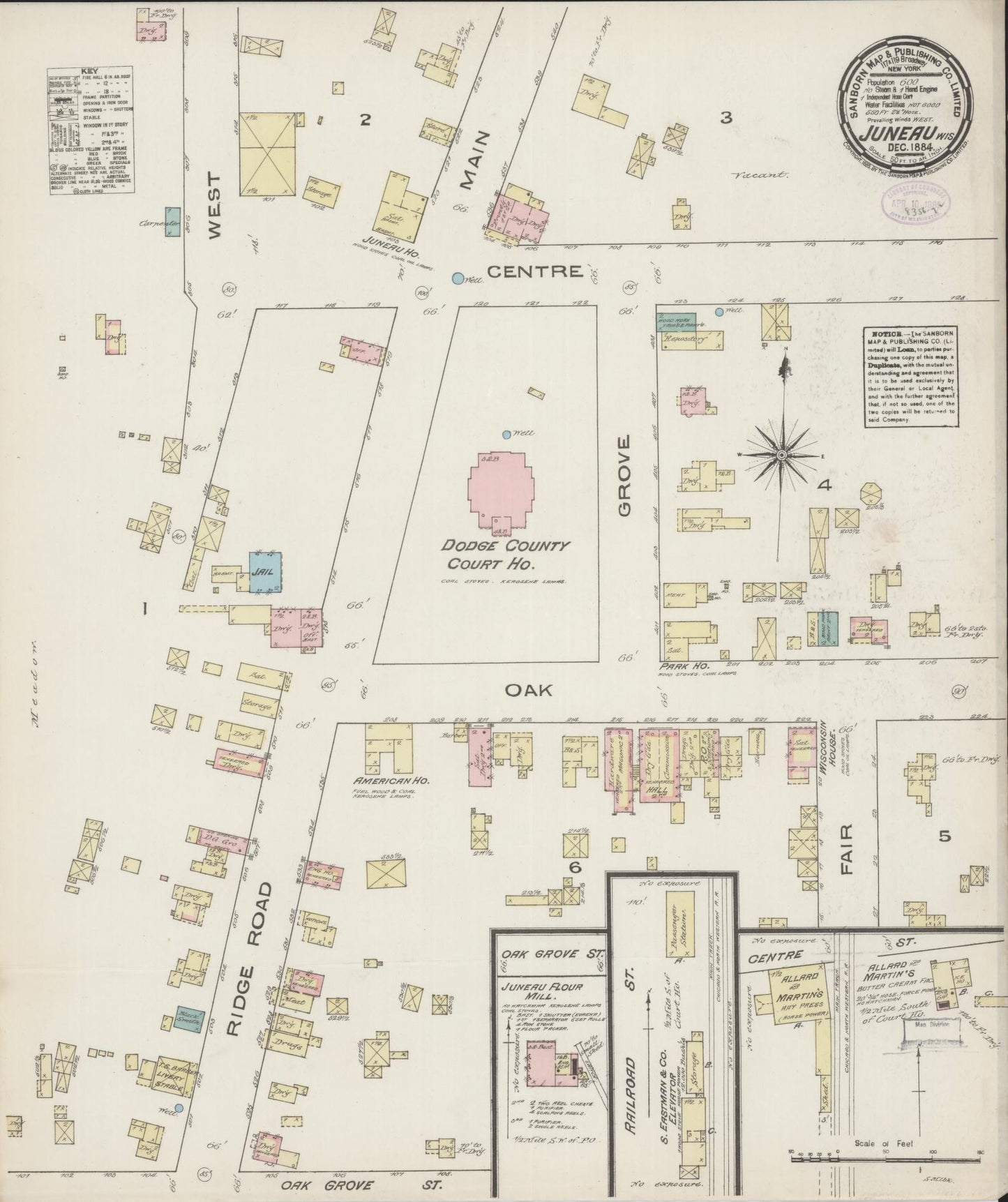 Sanborn Fire Insurance Map from Juneau, Dodge County, Wisconsin (1884), Sheet #0001 - Historic Sanborn Fire Insurance Map Print, vintage old map wall art, antique decor, genealogy gift, Wisconsin Wisconsin map