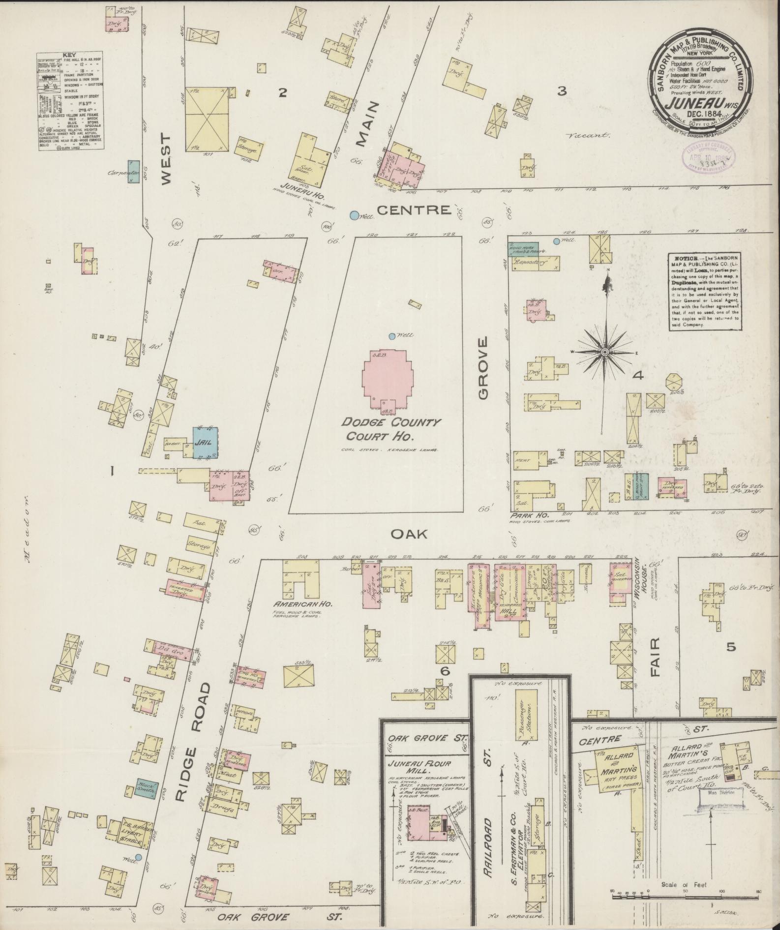 Sanborn Fire Insurance Map from Juneau, Dodge County, Wisconsin (1884), Sheet #0001 - Historic Sanborn Fire Insurance Map Print, vintage old map wall art, antique decor, genealogy gift, Wisconsin Wisconsin map