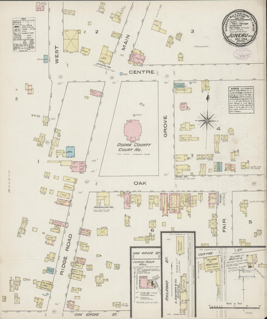 Sanborn Fire Insurance Map from Juneau, Dodge County, Wisconsin (1884), Sheet #0001 - Historic Sanborn Fire Insurance Map Print, vintage old map wall art, antique decor, genealogy gift, Wisconsin Wisconsin map