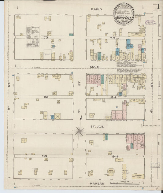 Sanborn Fire Insurance Map from Rapid City, Pennington County, South Dakota (1885), Sheet #0001 - Historic Sanborn Fire Insurance Map Print, vintage old map wall art, antique decor, genealogy gift, South Dakota South Dakota map