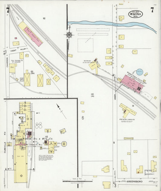 Sanborn Fire Insurance Map from Winona, Montgomery County, Mississippi (1925), Sheet #0007 - Historic Sanborn Fire Insurance Map Print, vintage old map wall art, antique decor, genealogy gift, Mississippi Mississippi map