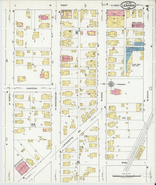 Sanborn Fire Insurance Map from Lebanon, Boone County, Indiana (1919), Sheet #0007 - Historic Sanborn Fire Insurance Map Print, vintage old map wall art, antique decor, genealogy gift, Indiana Indiana map
