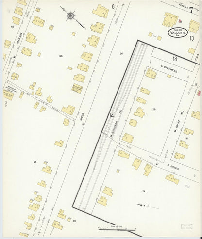 Sanborn Fire Insurance Map from Valdosta, Lowndes County, Georgia (1911), Sheet #0007 - Complete Map Set gallery image, historic Sanborn map, vintage wall art, Georgia Georgia