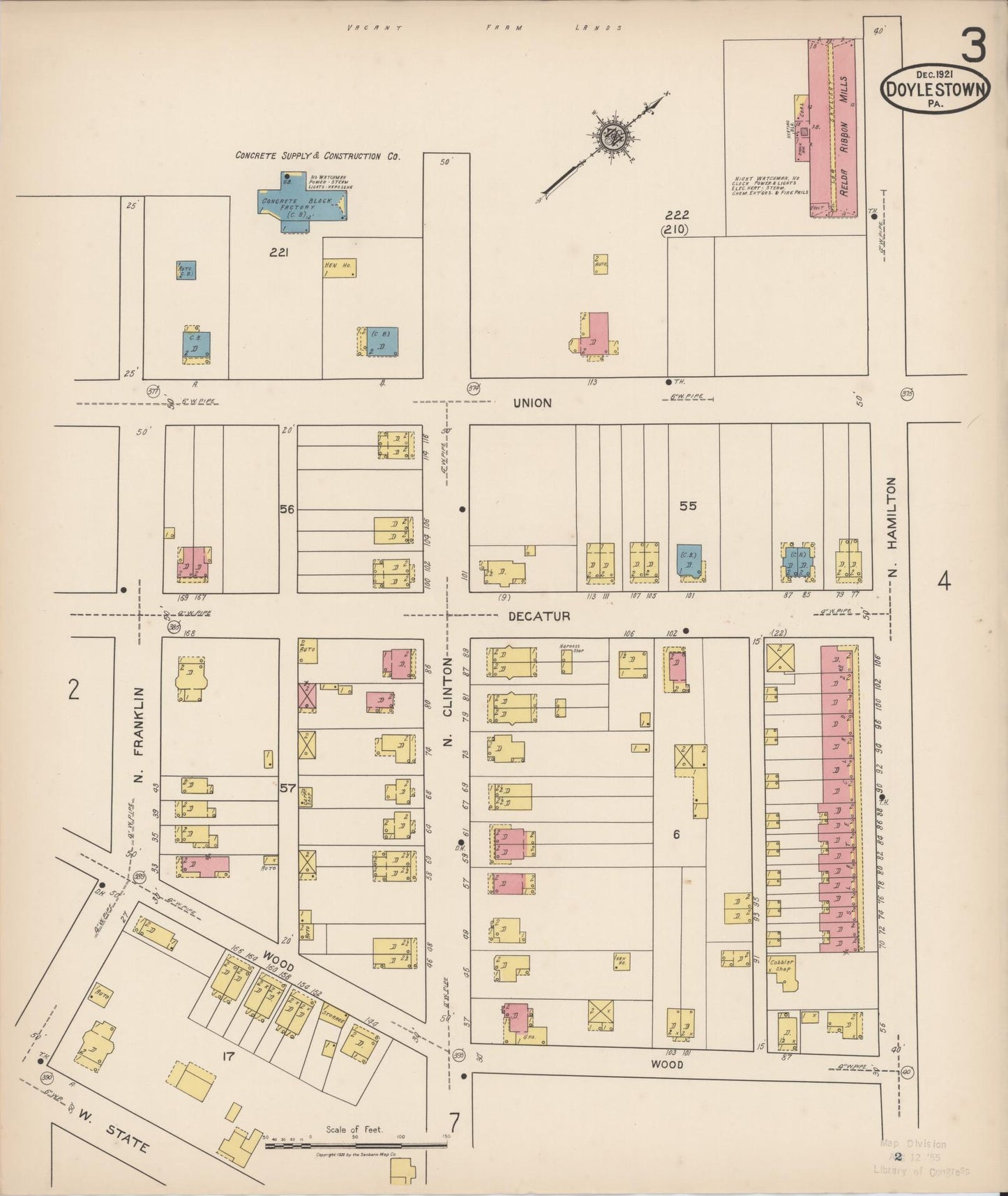 Sanborn Fire Insurance Map from Doylestown, Bucks County, Pennsylvania (1922), Sheet #0003 - Historic Sanborn Fire Insurance Map Print, vintage old map wall art, antique decor, genealogy gift, Pennsylvania Pennsylvania map