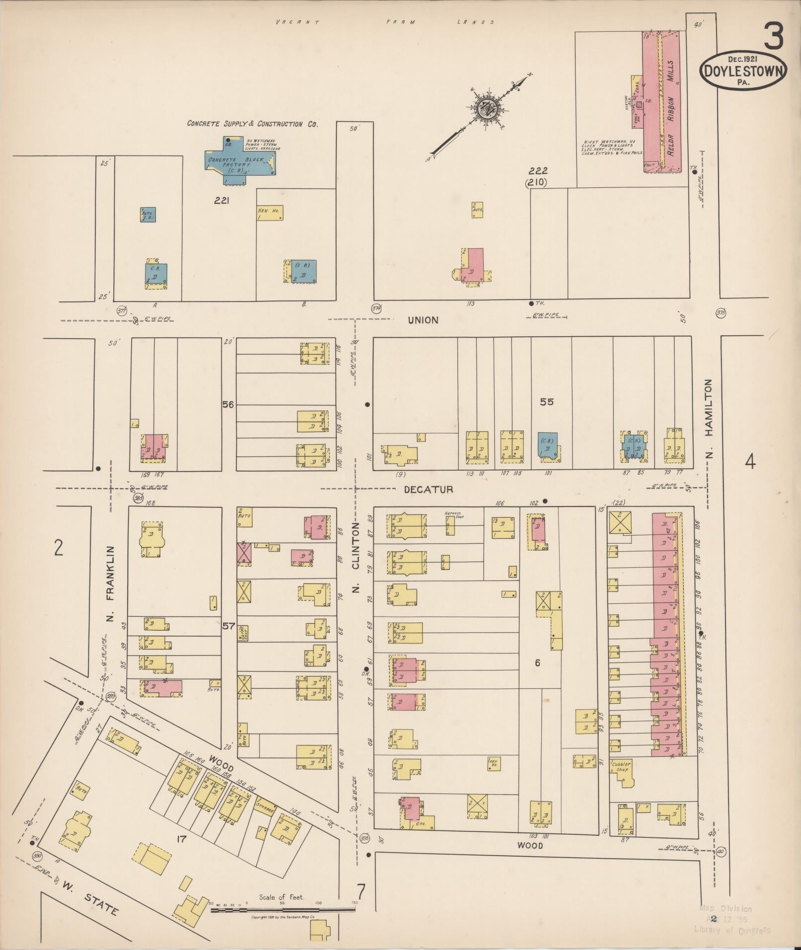 Sanborn Fire Insurance Map from Doylestown, Bucks County, Pennsylvania (1922), Sheet #0003 - Historic Sanborn Fire Insurance Map Print, vintage old map wall art, antique decor, genealogy gift, Pennsylvania Pennsylvania map
