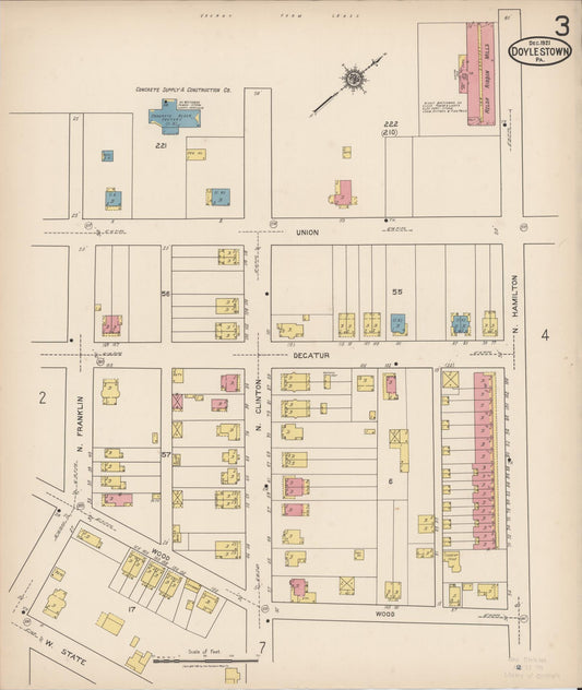 Sanborn Fire Insurance Map from Doylestown, Bucks County, Pennsylvania (1922), Sheet #0003 - Historic Sanborn Fire Insurance Map Print, vintage old map wall art, antique decor, genealogy gift, Pennsylvania Pennsylvania map