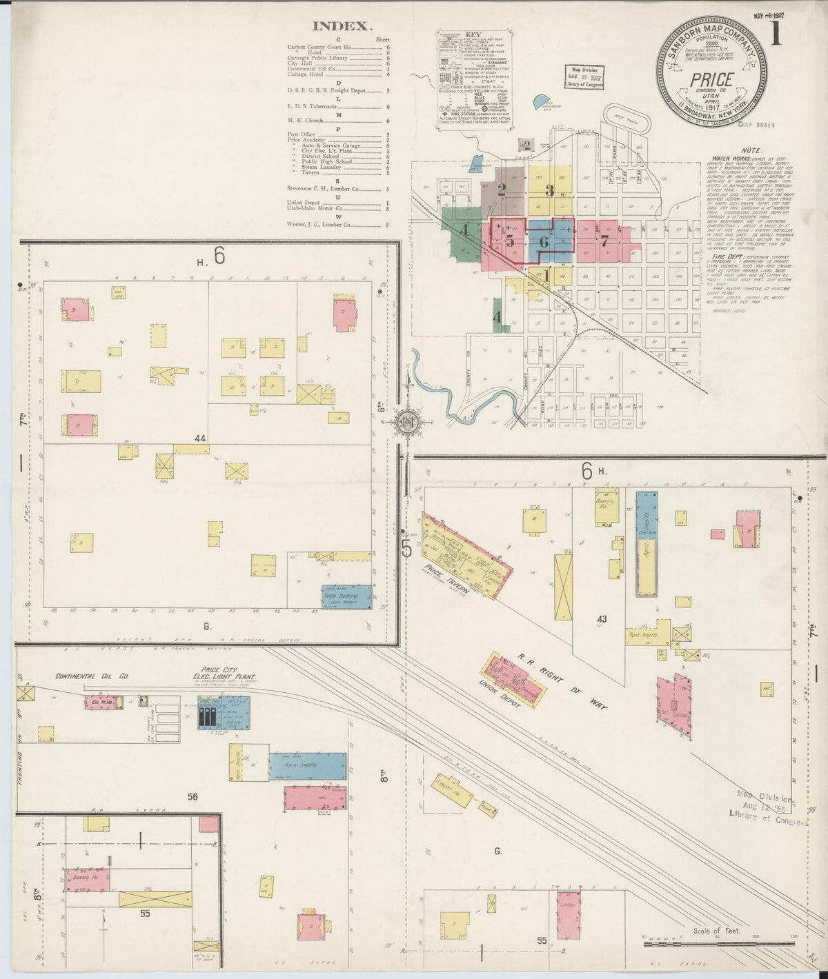 Sanborn Fire Insurance Map from Price, Carbon County, Utah (1917), Sheet #0001 - Complete Map Set gallery image, historic Sanborn map, vintage wall art, Utah Utah