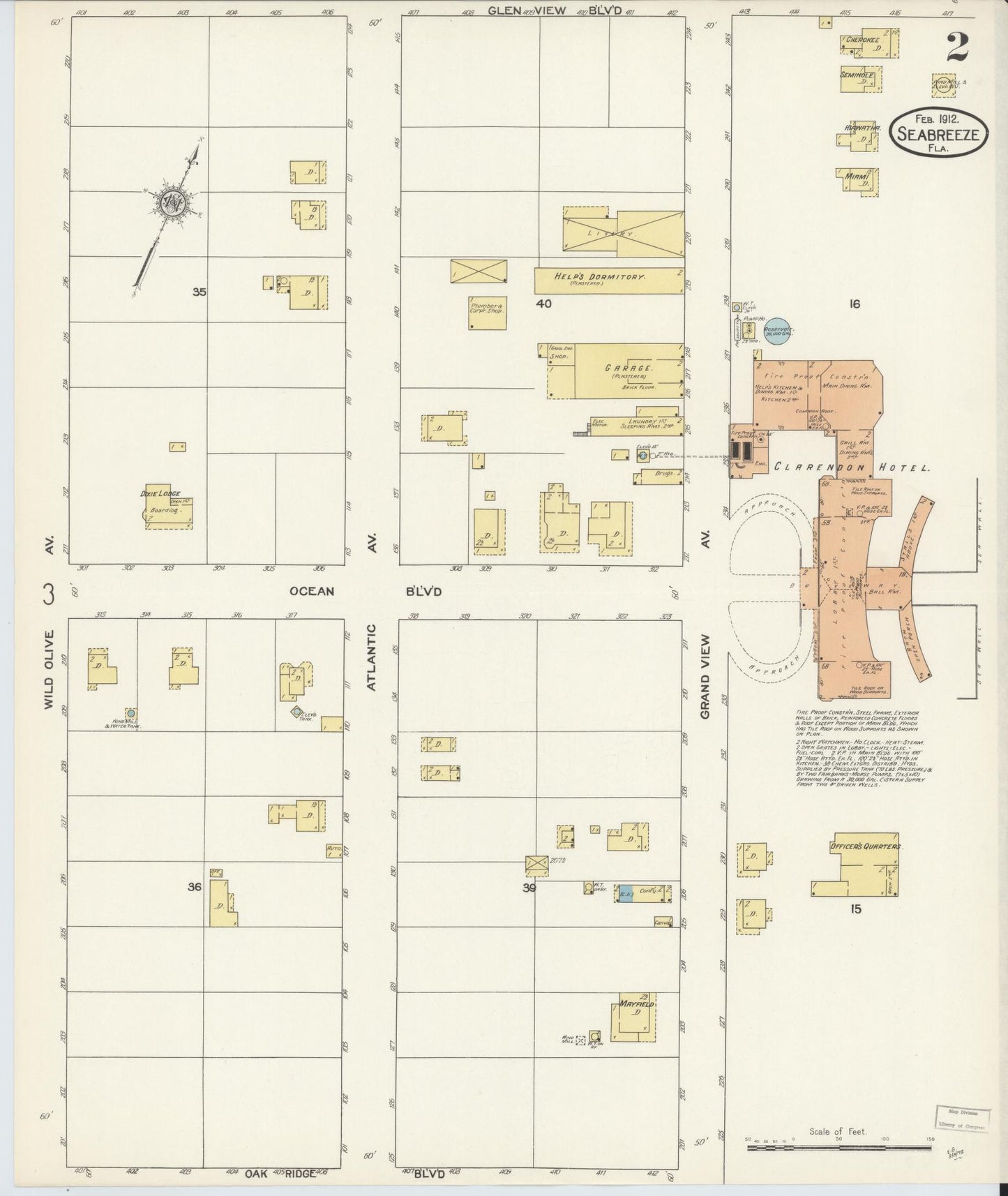 Sanborn Fire Insurance Map from Seabreeze, Volusia County, Florida (1912), Sheet #0002 - Complete Map Set gallery image, historic Sanborn map, vintage wall art, Florida Florida