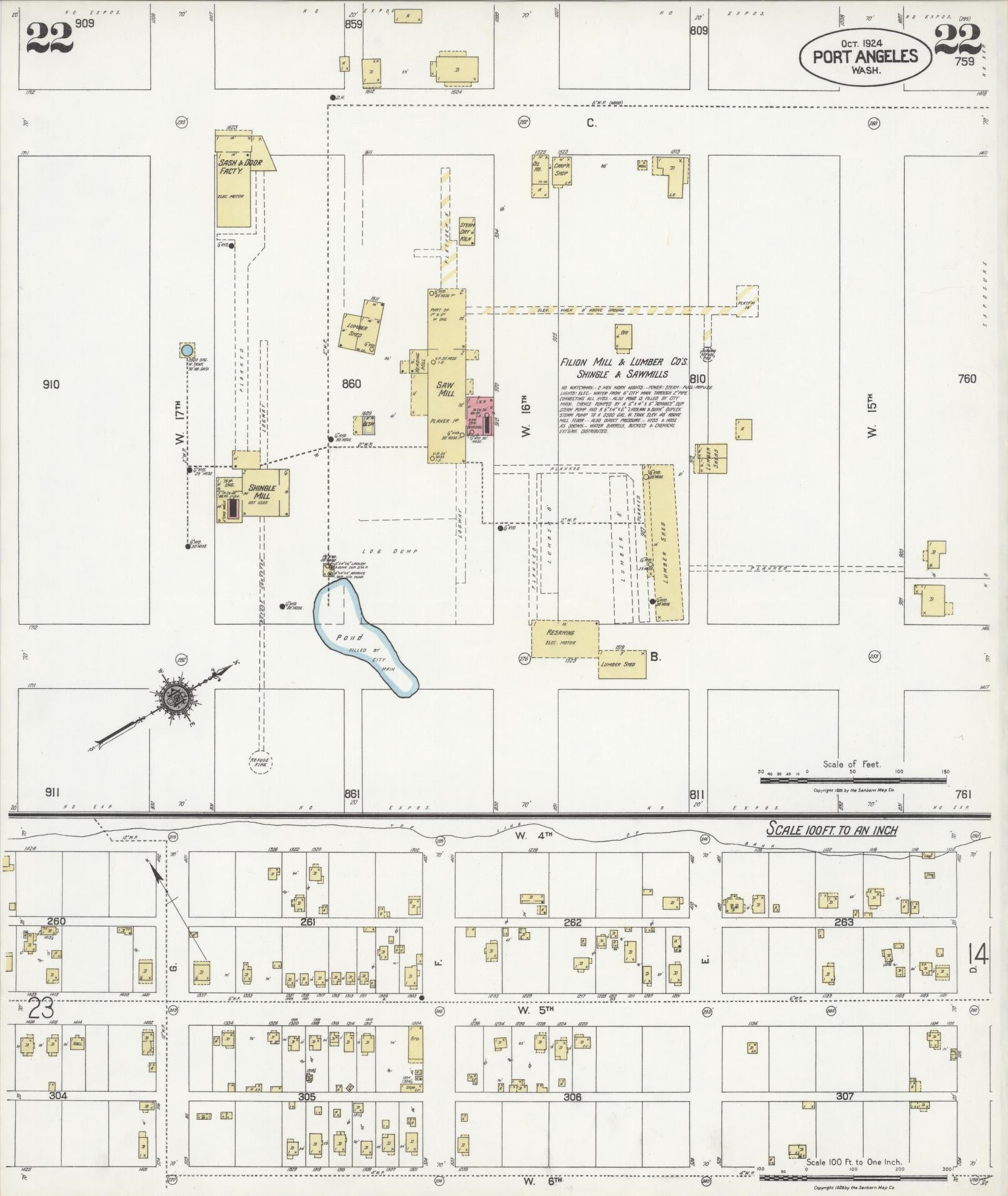 Sanborn Fire Insurance Map from Port Angeles, Clallam County, Washington (1924), Sheet #0022 - Complete Map Set gallery image, historic Sanborn map, vintage wall art, Washington Washington