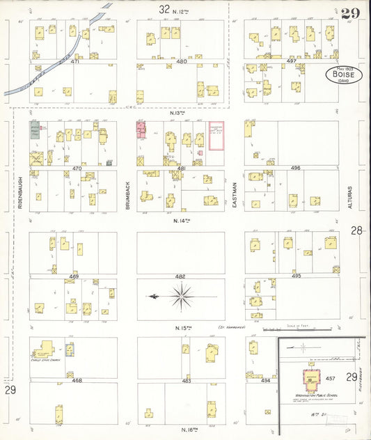 Sanborn Fire Insurance Map from Boise, Ada County, Idaho (1903), Sheet #0029 - Historic Sanborn Fire Insurance Map Print, vintage old map wall art, antique decor, genealogy gift, Idaho Idaho map