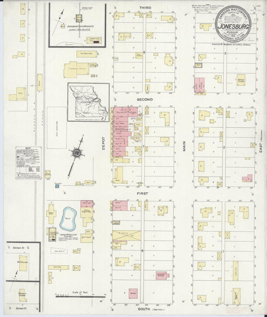 Sanborn Fire Insurance Map from Jonesburg, Montgomery County, Missouri (1912), Sheet #0001 - Historic Sanborn Fire Insurance Map Print, vintage old map wall art, antique decor, genealogy gift, Missouri Missouri map