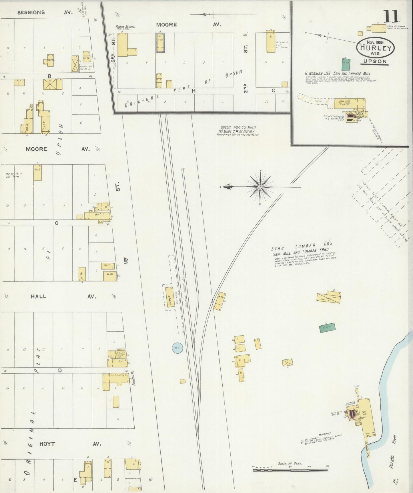 Sanborn Fire Insurance Map from Hurley, Iron County, Wisconsin (1905), Sheet #0011 - Historic Sanborn Fire Insurance Map Print, vintage old map wall art, antique decor, genealogy gift, Wisconsin Wisconsin map