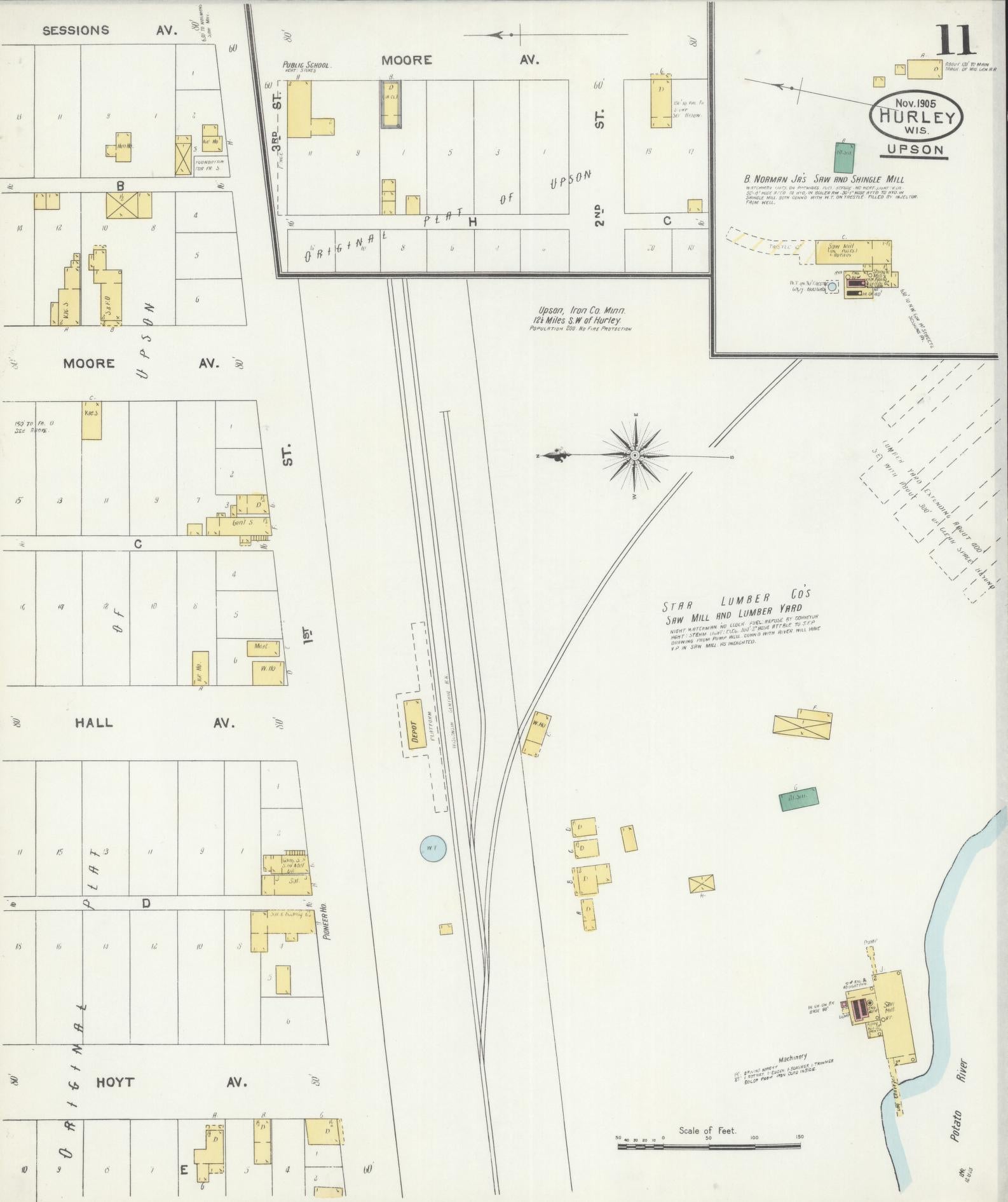 Sanborn Fire Insurance Map from Hurley, Iron County, Wisconsin (1905), Sheet #0011 - Historic Sanborn Fire Insurance Map Print, vintage old map wall art, antique decor, genealogy gift, Wisconsin Wisconsin map