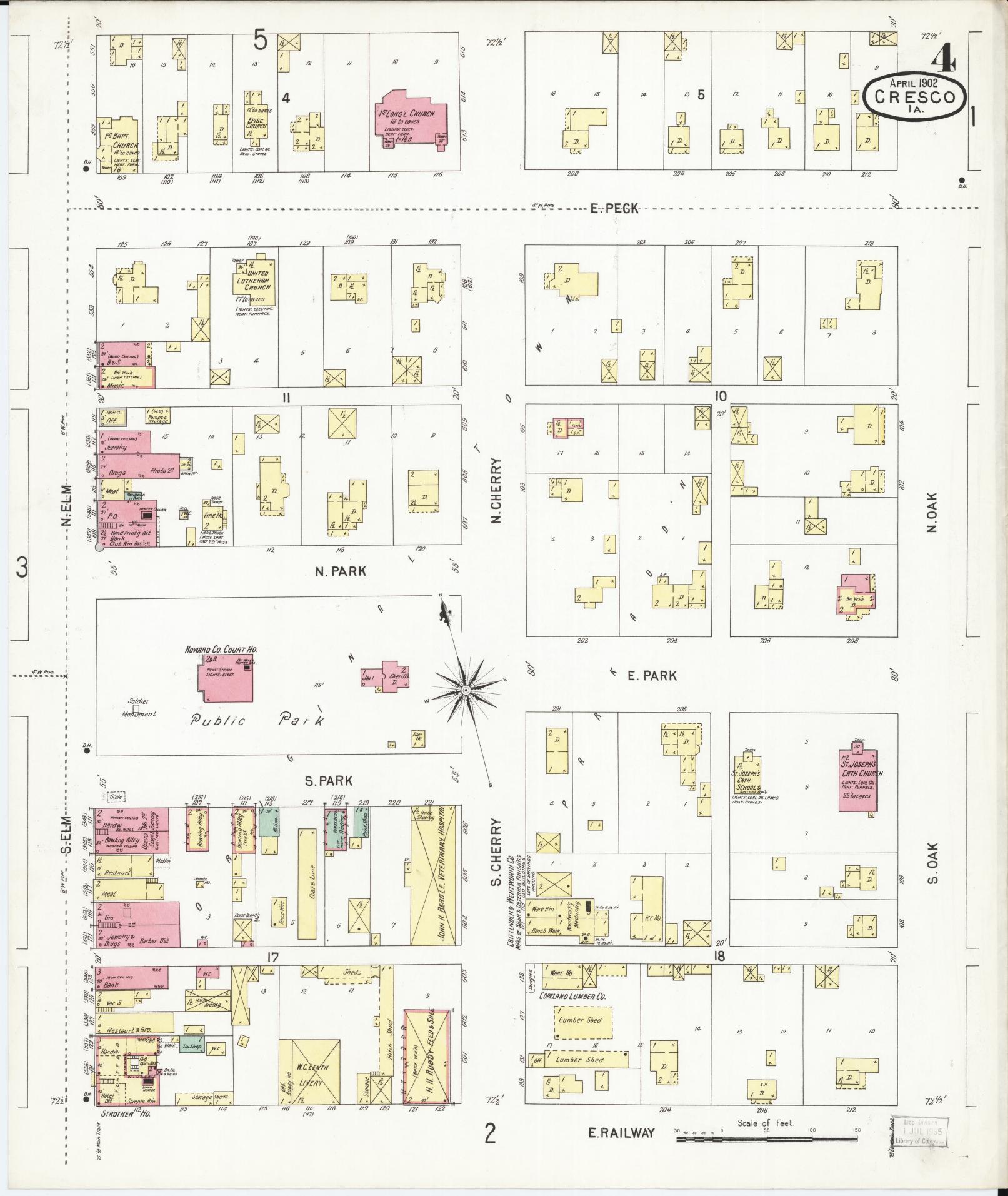 Sanborn Fire Insurance Map from Cresco, Howard County, Iowa (1902), Sheet #0004 - Historic Sanborn Fire Insurance Map Print, vintage old map wall art