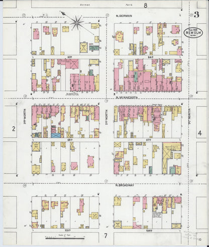 Sanborn Fire Insurance Map from New Ulm, Brown County, Minnesota (1905), Sheet #0003 - Complete Map Set gallery image, historic Sanborn map, vintage wall art, Minnesota Minnesota