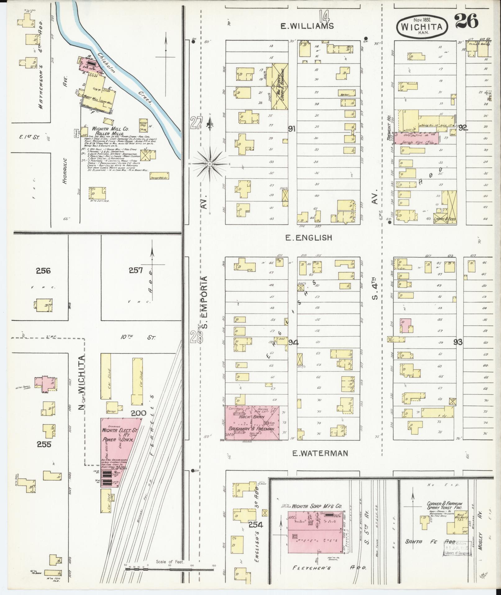 Sanborn Fire Insurance Map from Wichita, Sedgwick County, Kansas (1892), Sheet #0026 - Complete Map Set gallery image, historic Sanborn map, vintage wall art, Kansas Kansas