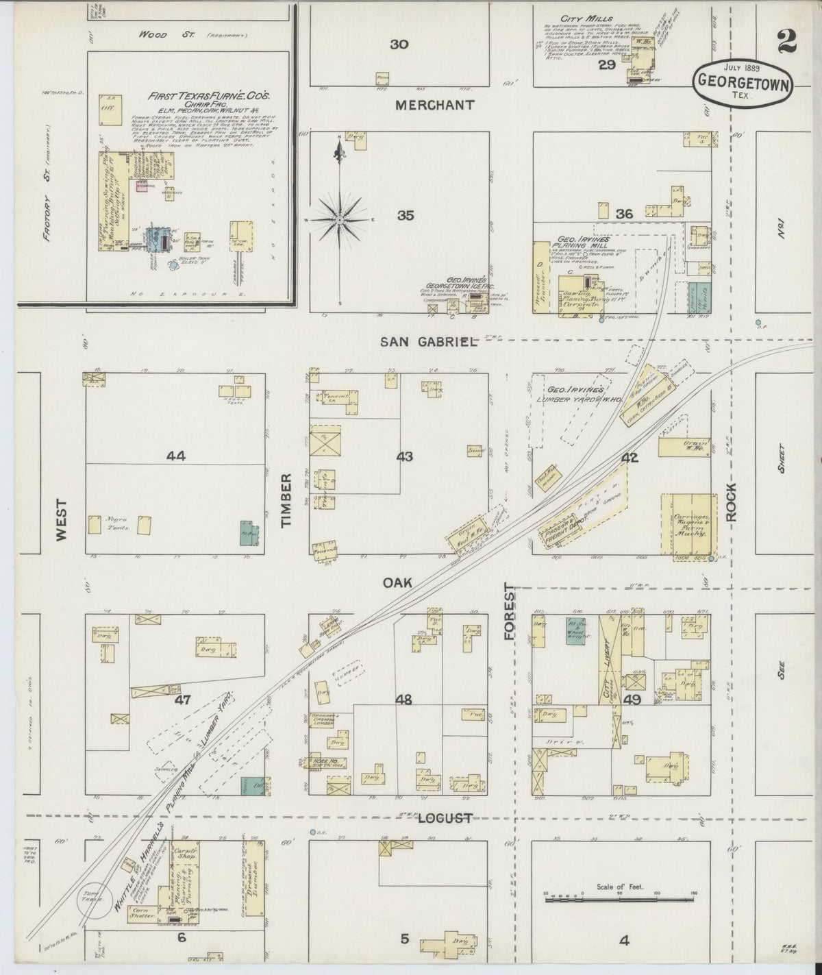 Sanborn Fire Insurance Map from Georgetown, Williamson County, Texas (1889), Sheet #0002 - Historic Sanborn Fire Insurance Map Print, vintage old map wall art, antique decor, genealogy gift, Texas Texas map