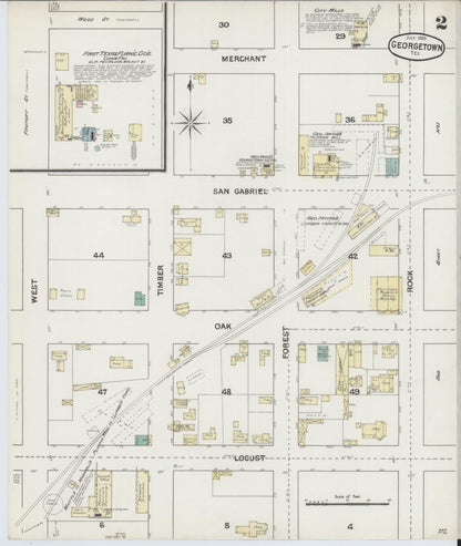 Sanborn Fire Insurance Map from Georgetown, Williamson County, Texas (1889), Sheet #0002 - Historic Sanborn Fire Insurance Map Print, vintage old map wall art, antique decor, genealogy gift, Texas Texas map
