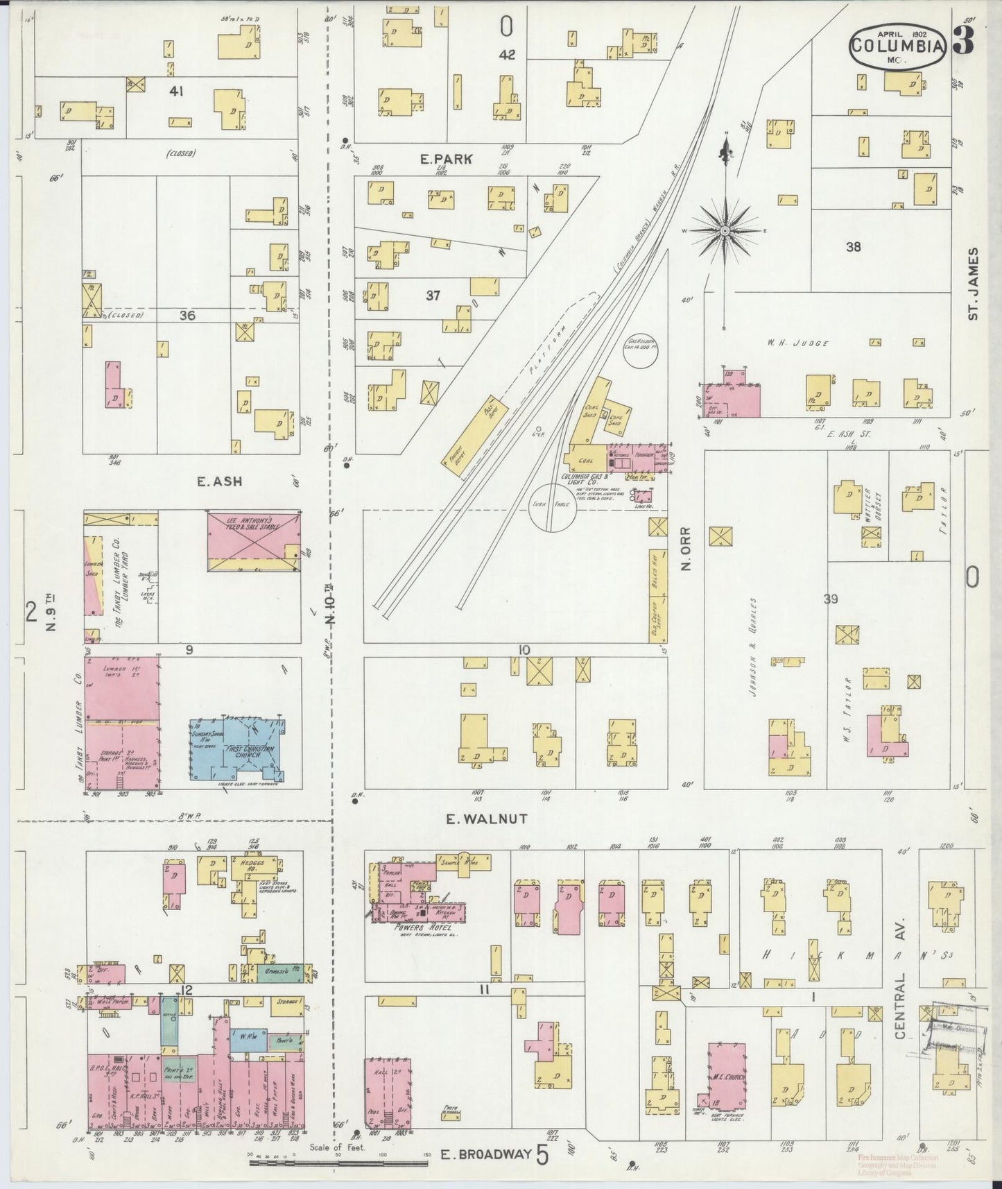 Sanborn Fire Insurance Map from Columbia, Boone County, Missouri (1902), Sheet #0003 - Complete Map Set gallery image, historic Sanborn map, vintage wall art, Missouri Missouri
