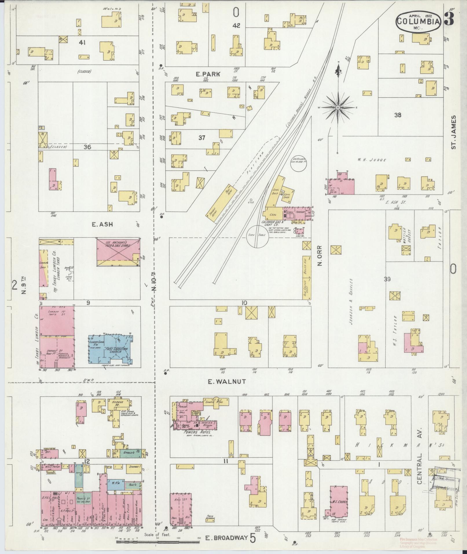 Sanborn Fire Insurance Map from Columbia, Boone County, Missouri (1902), Sheet #0003 - Complete Map Set gallery image, historic Sanborn map, vintage wall art, Missouri Missouri
