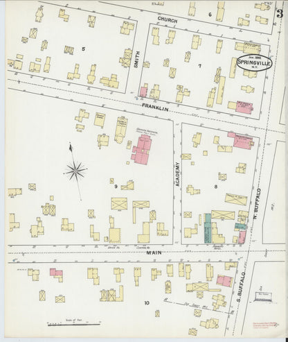 Sanborn Fire Insurance Map from Springville, Erie County, New York (1892), Sheet #0003 - Historic Sanborn Fire Insurance Map Print, vintage old map wall art, antique decor, genealogy gift, New York New York map