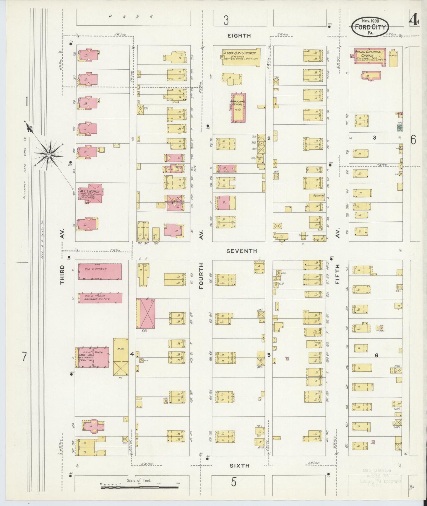 Sanborn Fire Insurance Map from Ford City, Armstrong County, Pennsylvania (1908), Sheet #0004 - Historic Sanborn Fire Insurance Map Print, vintage old map wall art, antique decor, genealogy gift, Pennsylvania Pennsylvania map