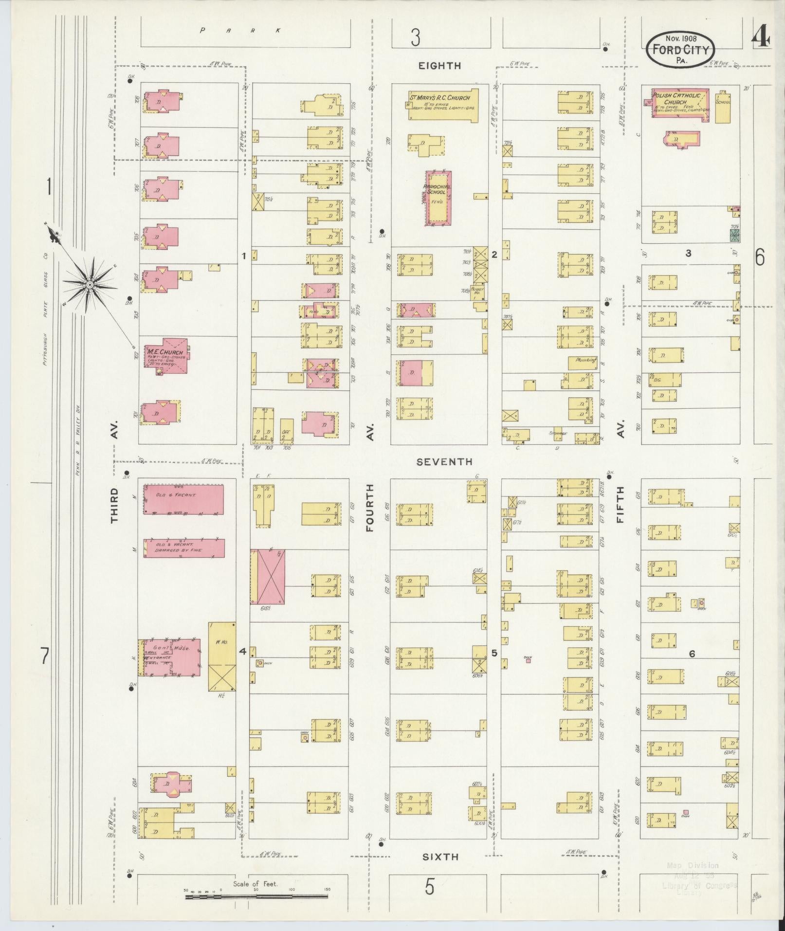 Sanborn Fire Insurance Map from Ford City, Armstrong County, Pennsylvania (1908), Sheet #0004 - Historic Sanborn Fire Insurance Map Print, vintage old map wall art, antique decor, genealogy gift, Pennsylvania Pennsylvania map