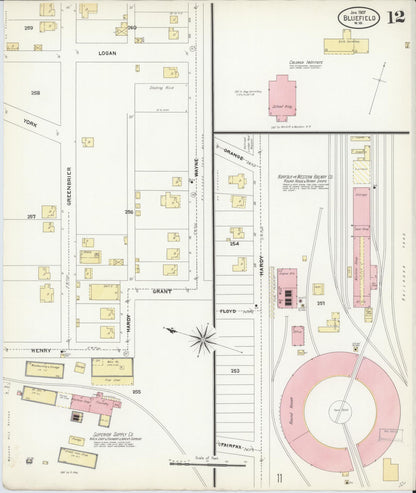 Sanborn Fire Insurance Map from Bluefield, Mercer County, West Virginia (1907), Sheet #0012 - Complete Map Set gallery image, historic Sanborn map, vintage wall art, West Virginia West Virginia