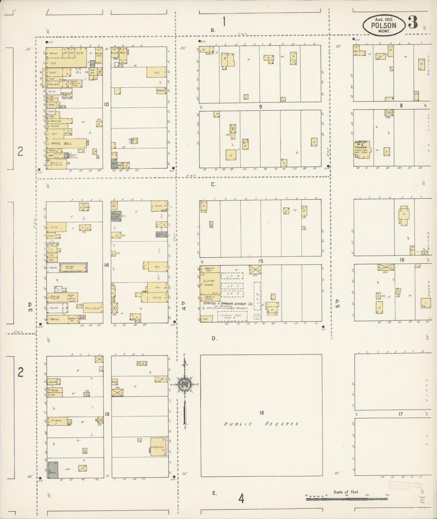 Sanborn Fire Insurance Map from Polson, Lake County, Montana (1910), Sheet #0003 - Complete Map Set gallery image, historic Sanborn map, vintage wall art, Montana Montana