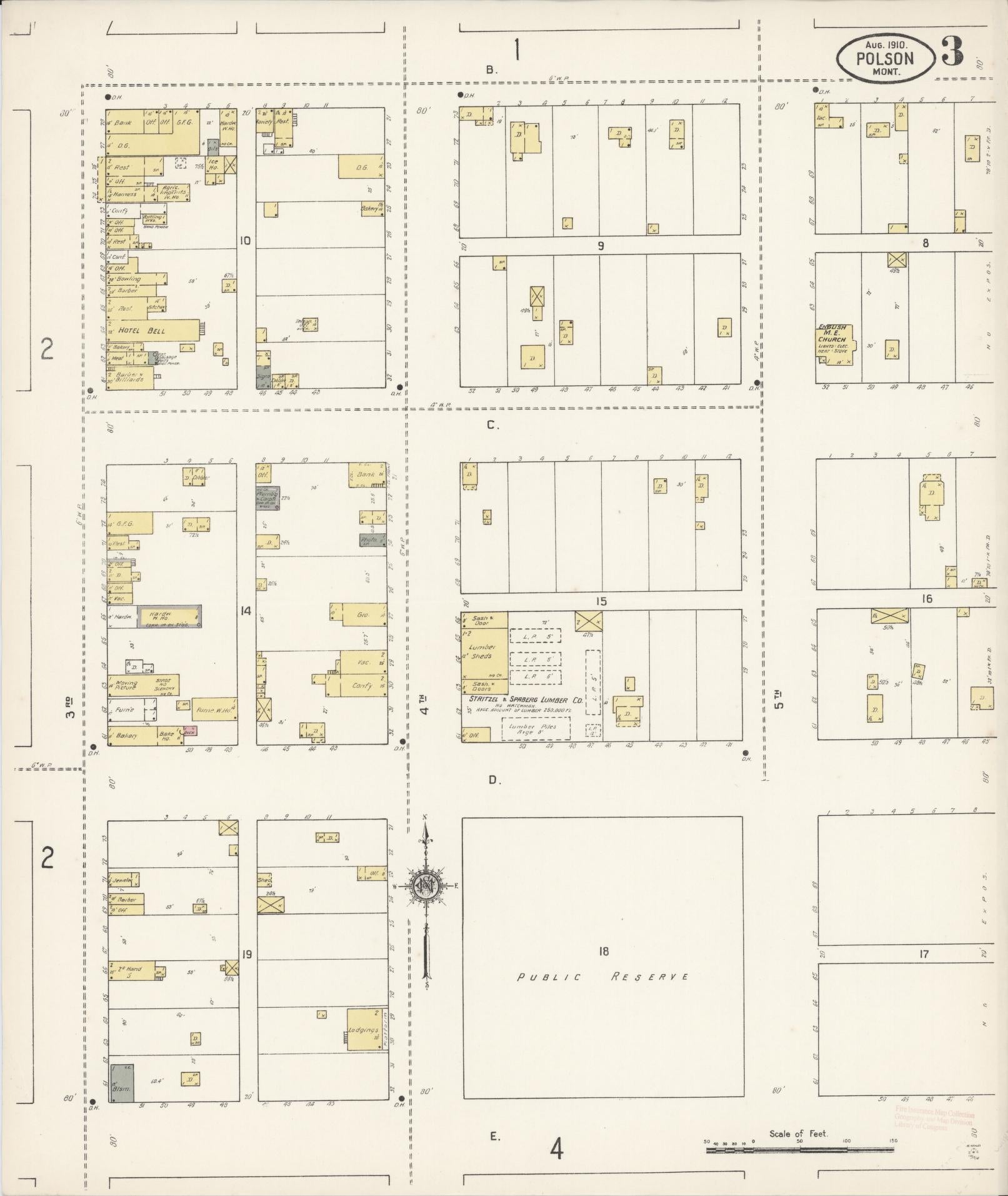 Sanborn Fire Insurance Map from Polson, Lake County, Montana (1910), Sheet #0003 - Complete Map Set gallery image, historic Sanborn map, vintage wall art, Montana Montana