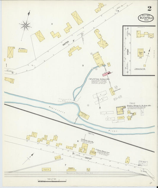 Sanborn Fire Insurance Map from Buckfield, Oxford County, Maine (1907), Sheet #0002 - Historic Sanborn Fire Insurance Map Print, vintage old map wall art, antique decor, genealogy gift, Maine Maine map