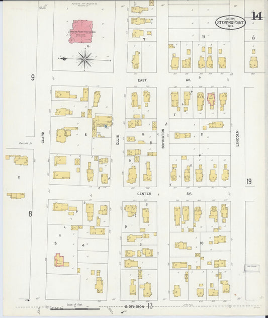 Sanborn Fire Insurance Map from Stevens Point, Portage County, Wisconsin (1904), Sheet #0014 - Historic Sanborn Fire Insurance Map Print, vintage old map wall art, antique decor, genealogy gift, Wisconsin Wisconsin map