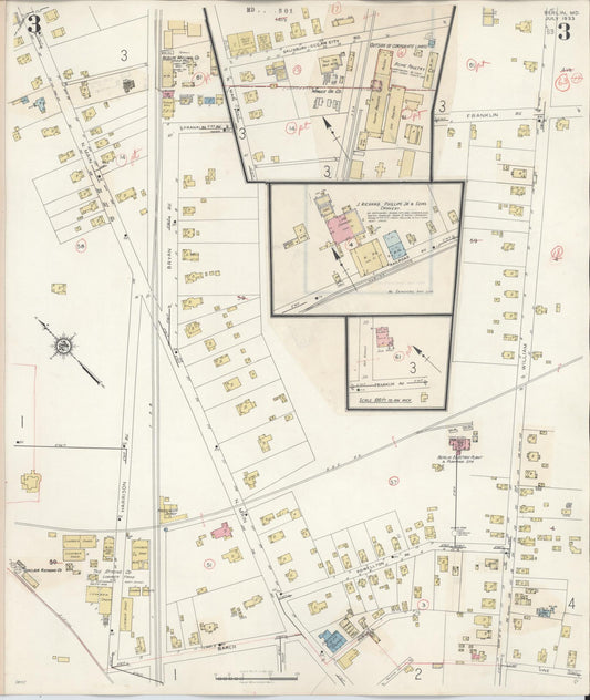 Worcester, Maryland - 1942 - Sanborn Fire Insurance Map, Sheet #0003 - Historic Sanborn Fire Insurance Map Print, Worcester Maryland 1942 0003 vintage old map wall art