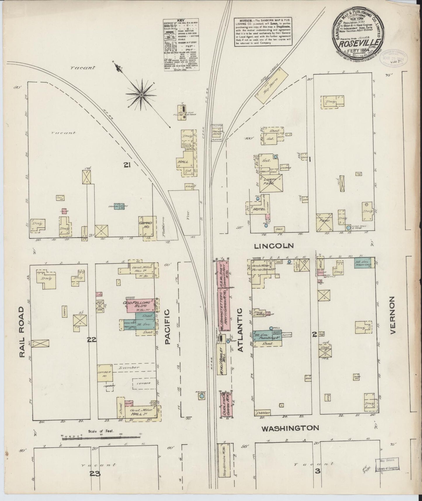 Sanborn Fire Insurance Map from Roseville, Placer County, California. (1884) – Historic Sanborn Fire Insurance Map Print