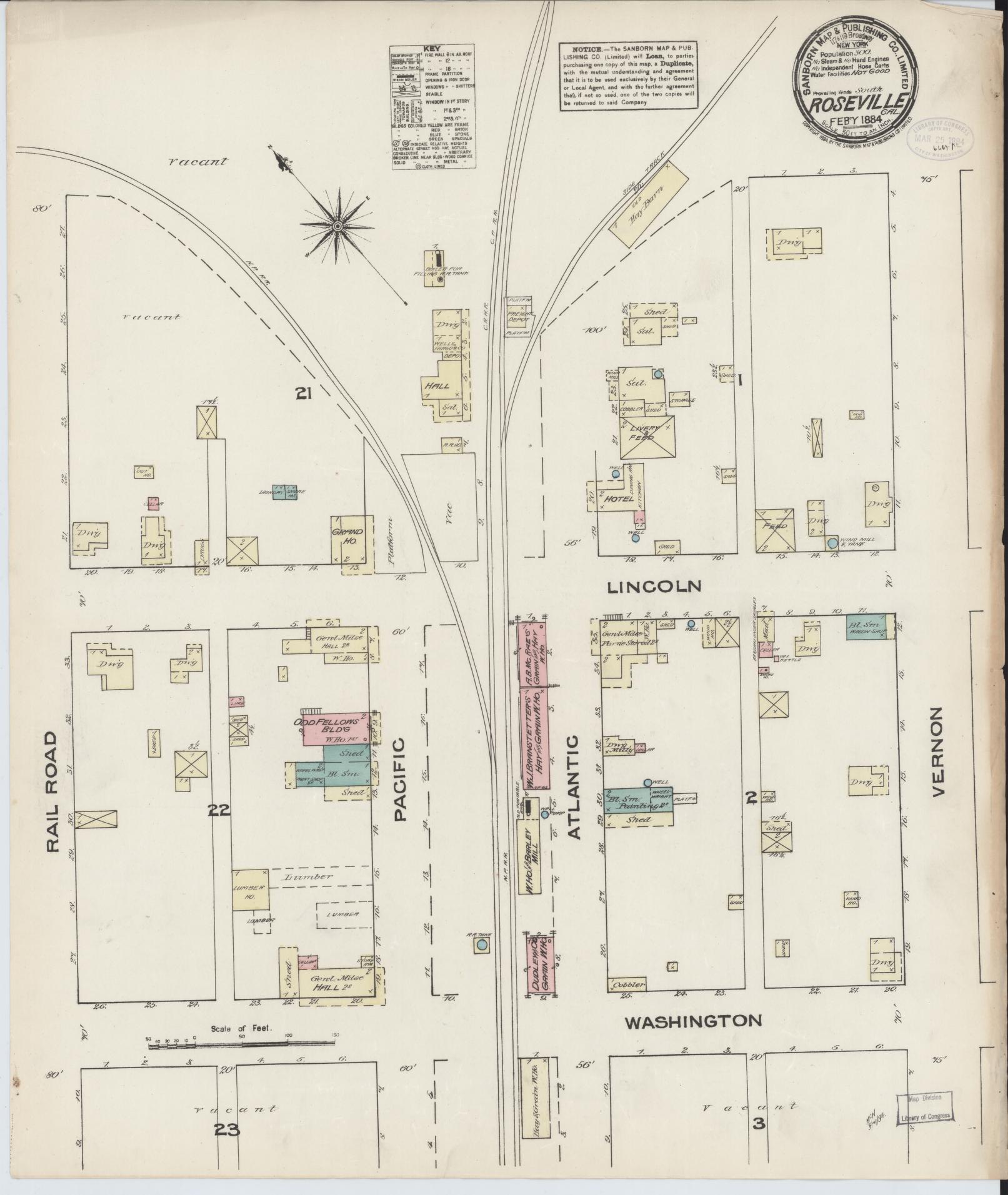 Sanborn Fire Insurance Map from Roseville, Placer County, California. (1884) – Historic Sanborn Fire Insurance Map Print