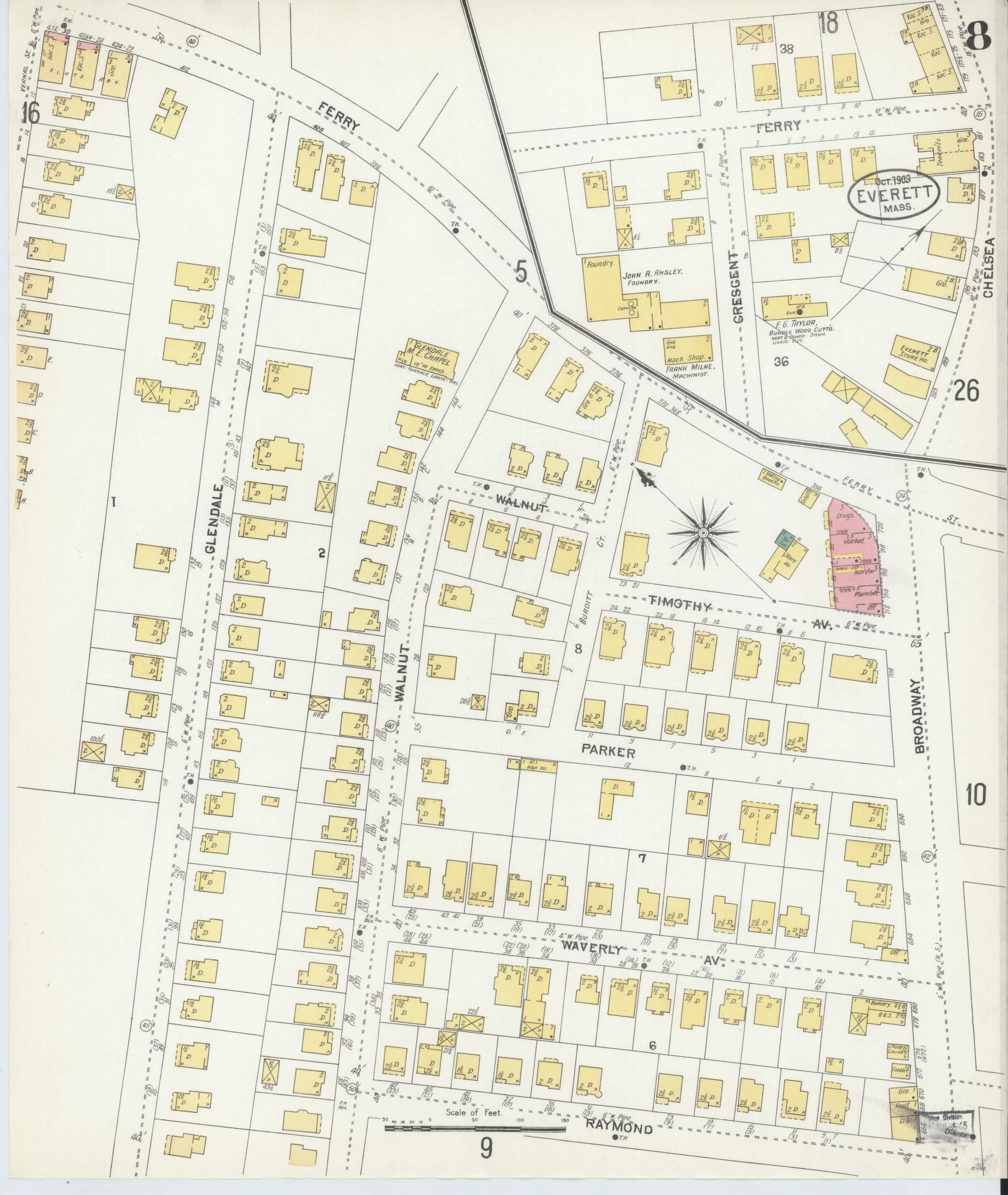 Sanborn Fire Insurance Map from Everett, Middlesex County, Massachusetts (1903), Sheet #0008 - Historic Sanborn Fire Insurance Map Print, vintage old map wall art, antique decor, genealogy gift, Massachusetts Massachusetts map