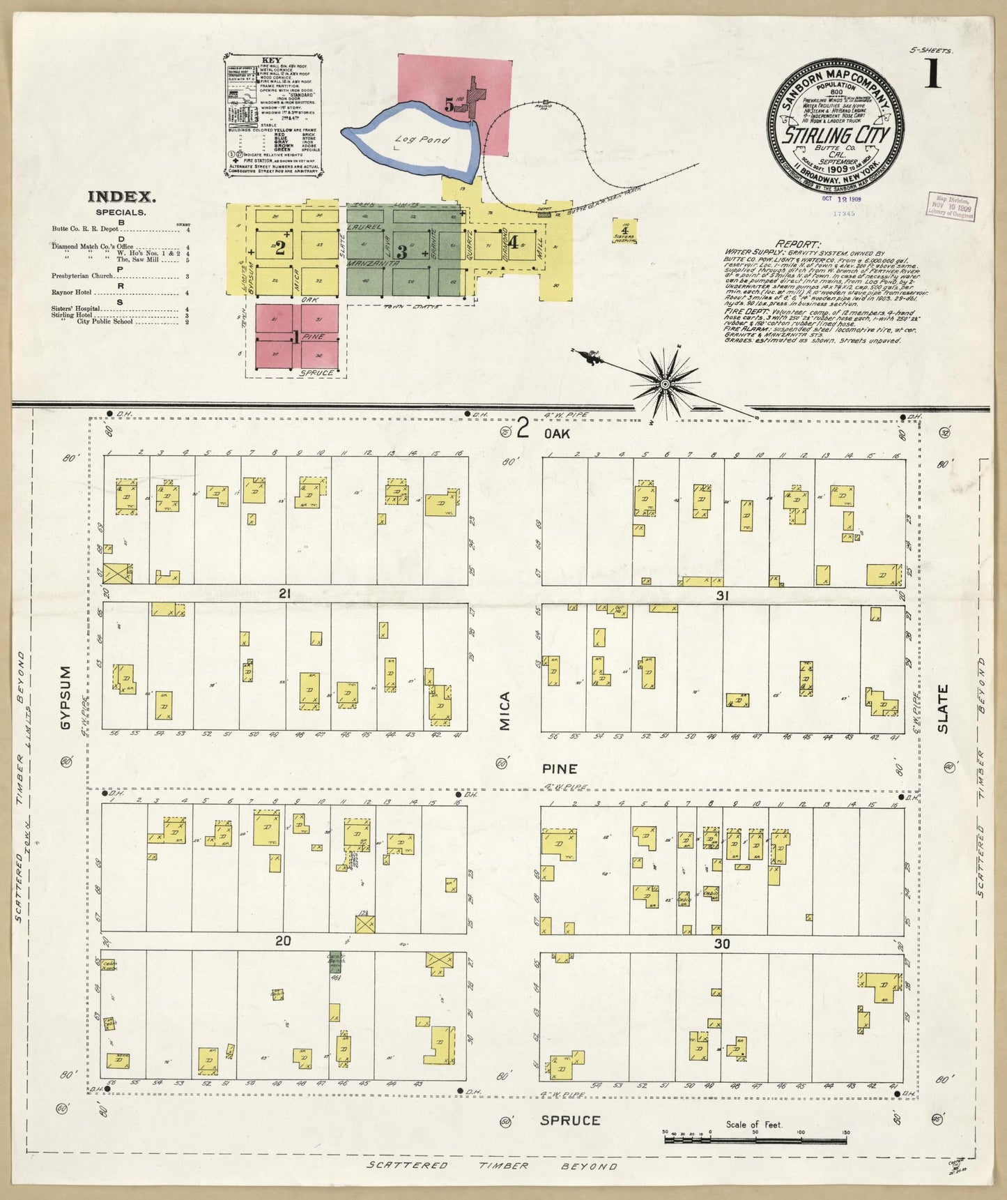 Sanborn Fire Insurance Map from Stirling City, Butte County, California. (1909) – Historic Sanborn Fire Insurance Map Print