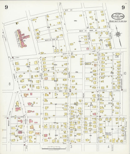 Sanborn Fire Insurance Map from Cleveland, Bradley County, Tennessee (1925), Sheet #0009 - Complete Map Set gallery image, historic Sanborn map, vintage wall art, Tennessee Tennessee